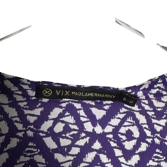 ViX Paula Hermanny Tunic Top size small Red Purple silk v-neck 3/4 bell sleeve - Picture 6 of 9